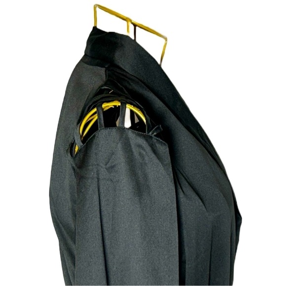 NWT Frederick’s of Holiday Black Satin Lattice Lacing Robe with Self Tie Belt, M - Picture 13 of 16